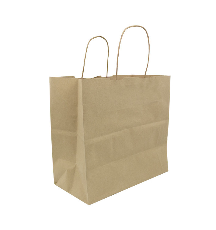 Papiertüten Kraft braun mit Henkeln 100g/m² 27+14x26cm (200 Stück) Papiertüten Kraft braun mit Henkeln 100g/m² 27+14x26cm (200 Stück)