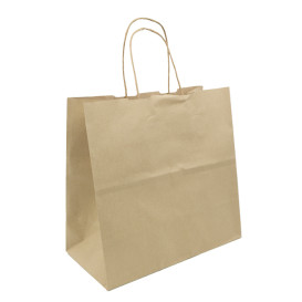 Papiertüten Kraft braun mit Henkeln 100g/m² 27+14x26cm (200 Stück)