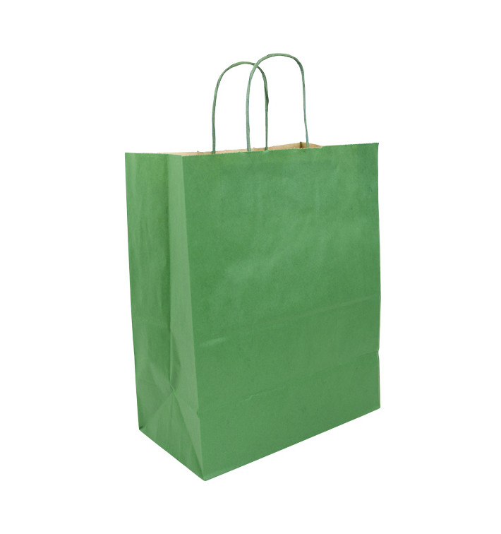 Papiertüten Kraft grün mit Henkeln 26+14x32cm (50 Stück) Papiertüten Kraft grün mit Henkeln 26+14x32cm (50 Stück)