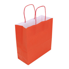 Papiertüten Kraft rot mit Henkeln 100g/m² 22+9x23cm (25 Stück)