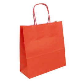 Papiertüten Kraft rot mit Henkeln 100g/m² 22+9x23cm (25 Stück)