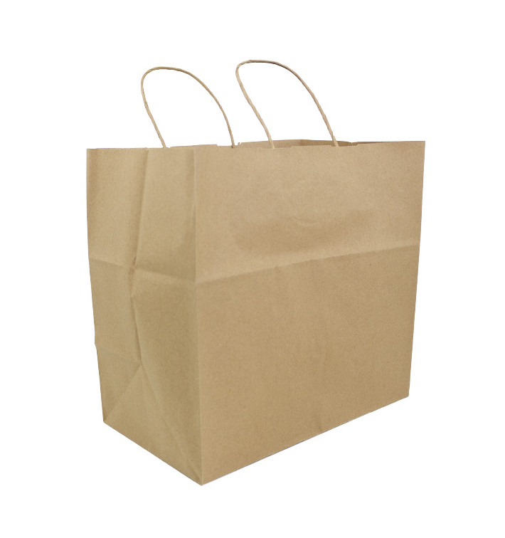 Papiertüten Kraft braun mit Henkeln 100g/m² 30+18x29cm (200 Stück) Papiertüten Kraft braun mit Henkeln 100g/m² 30+18x29cm (200 Stück)