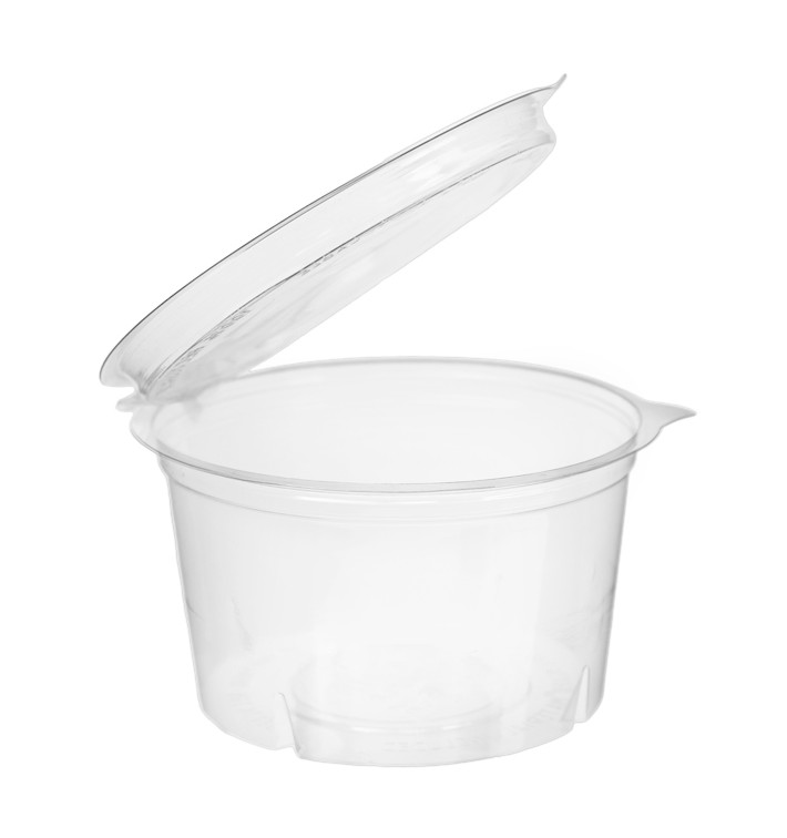 Transparente Dressingbecher mit Klappdeckel Rund APET 400ml Ø120mm (480 Stück) Transparente Dressingbecher mit Klappdeckel Rund APET 400ml Ø120mm (480 Stück)