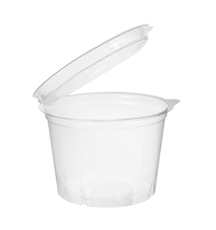 Transparente Dressingbecher mit Klappdeckel Rund APET 500ml Ø120mm (480 Stück) Transparente Dressingbecher mit Klappdeckel Rund APET 500ml Ø120mm (480 Stück)