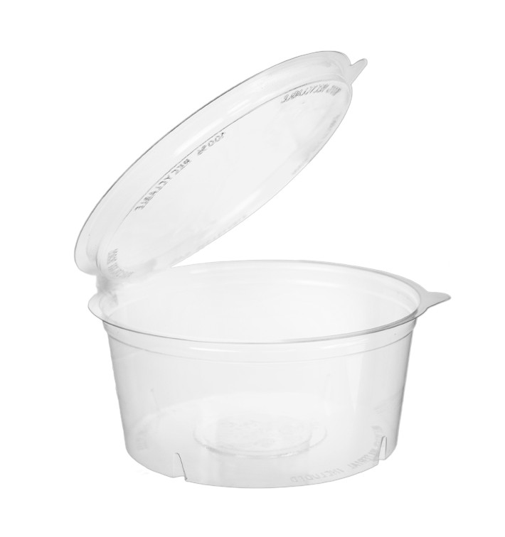 Transparente Dressingbecher mit Klappdeckel Rund APET 750ml Ø150mm (200 Stück) Transparente Dressingbecher mit Klappdeckel Rund APET 750ml Ø150mm (200 Stück)