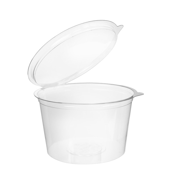 Transparente Dressingbecher mit Klappdeckel Rund APET 1000ml Ø150mm (200 Stück) Transparente Dressingbecher mit Klappdeckel Rund APET 1000ml Ø150mm (200 Stück)