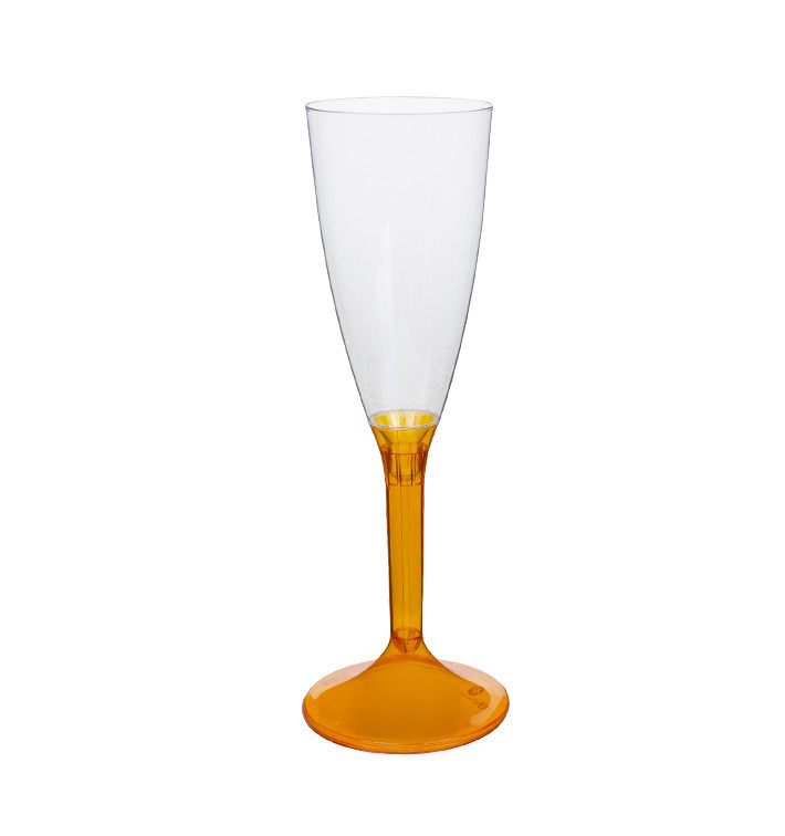 Sektflöte Plastik mit orangemTransp. Fuß 120ml 2T (20 Stück) Sektflöte Plastik mit orangemTransp. Fuß 120ml 2T (20 Stück)