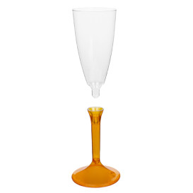 Sektflöte Plastik mit orangemTransp. Fuß 120ml 2T (20 Stück)