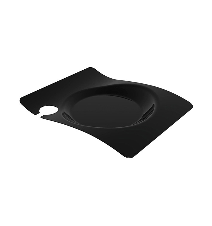 Plastikteller "Forma" mit Glashalterung Schwarz 22x18 cm (12 Stück) Plastikteller "Forma" mit Glashalterung Schwarz 22x18 cm (12 Stück)