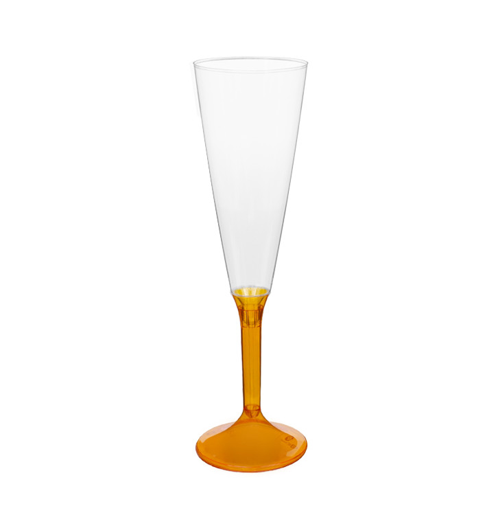 Sektflöte Plastik mit orangem transp. Fuß 160ml 2T (200 Stück) Sektflöte Plastik mit orangem transp. Fuß 160ml 2T (200 Stück)