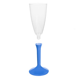 Sektflöte Plastik mit meerblauem Fuß 120ml 2T (20 Stück)
