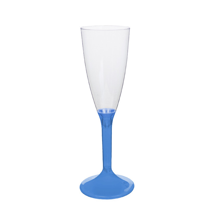 Sektflöte Plastik mit blauem transp. Fuß 120ml 2T (20 Stück) Sektflöte Plastik mit blauem transp. Fuß 120ml 2T (20 Stück)