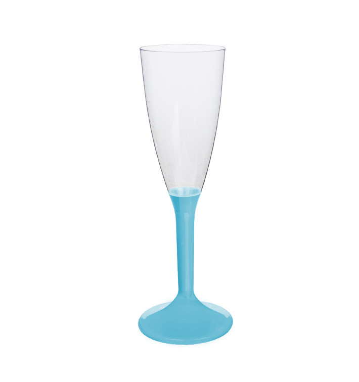 Sektflöte Plastik mit türkisem Fuß 120ml 2T (200 Stück) Sektflöte Plastik mit türkisem Fuß 120ml 2T (200 Stück)