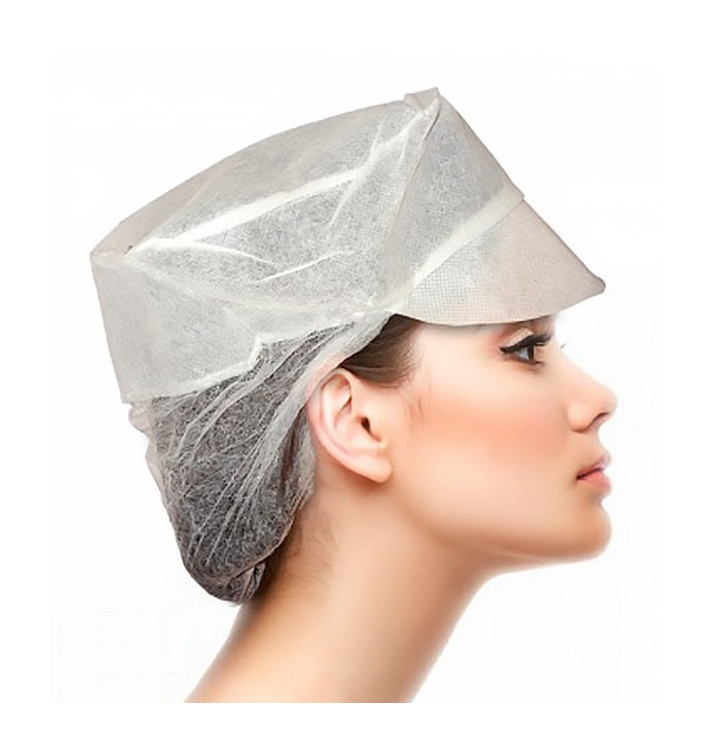 Schildmütze Polypropylen mit Haarschutz weiß (100 Stück) Schildmütze Polypropylen mit Haarschutz weiß (100 Stück)