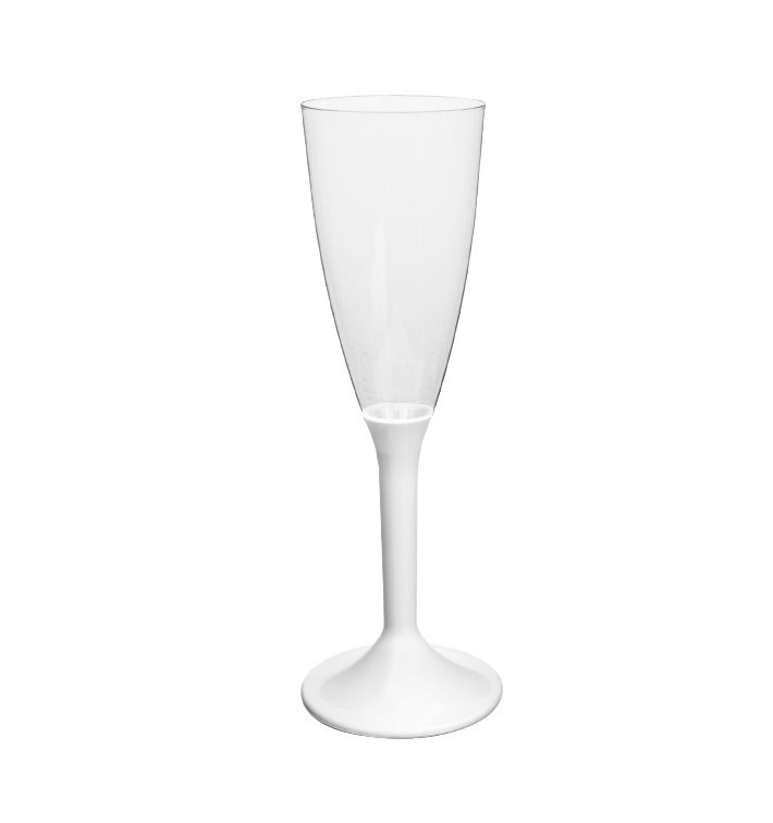 Sektflöte Plastik mit weißem Fuß 120ml 2T (20 Stück) Sektflöte Plastik mit weißem Fuß 120ml 2T (20 Stück)