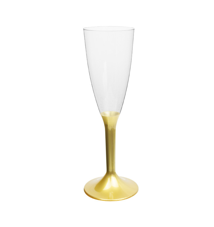 Sektflöte Plastik mit goldenem Fuß 120ml 2T (200 Stück) Sektflöte Plastik mit goldenem Fuß 120ml 2T (200 Stück)