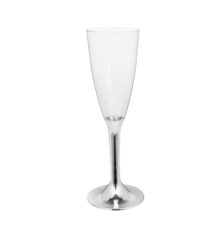 Sektflöte Plastik mit Silber Chrom Fuß 120ml 2T (20 Stück) Sektflöte Plastik mit Silber Chrom Fuß 120ml 2T (20 Stück)