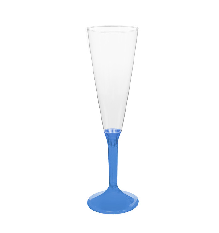 Sektflöte Plastik mit blauem transp. Fuß 160ml 2T (200 Stück) Sektflöte Plastik mit blauem transp. Fuß 160ml 2T (200 Stück)