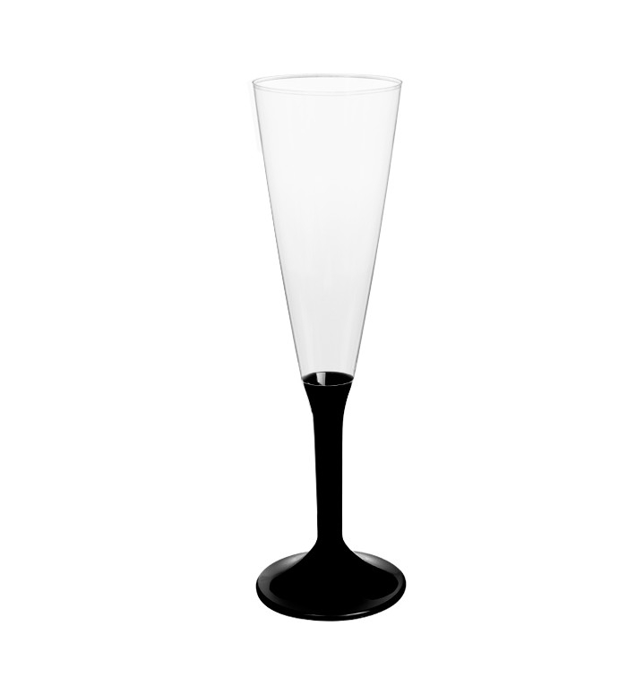 Sektflöte Plastik mit schwarzem Fuß 160ml 2T (20 Stück) Sektflöte Plastik mit schwarzem Fuß 160ml 2T (20 Stück)