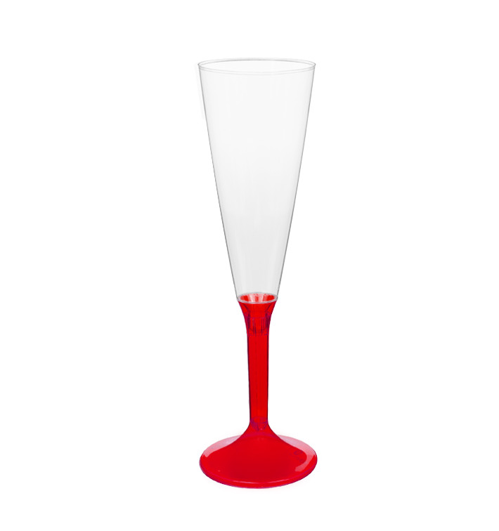 Sektflöte Plastik mit rotem transp. Fuß 160ml 2T (200 Stück) Sektflöte Plastik mit rotem transp. Fuß 160ml 2T (200 Stück)