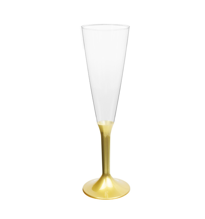 Sektflöte Plastik mit goldenem Fuß 160ml 2T (200 Stück) Sektflöte Plastik mit goldenem Fuß 160ml 2T (200 Stück)