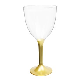 Glas aus Plastik für Wein goldener Fuß 300ml 2T (20 Stück)