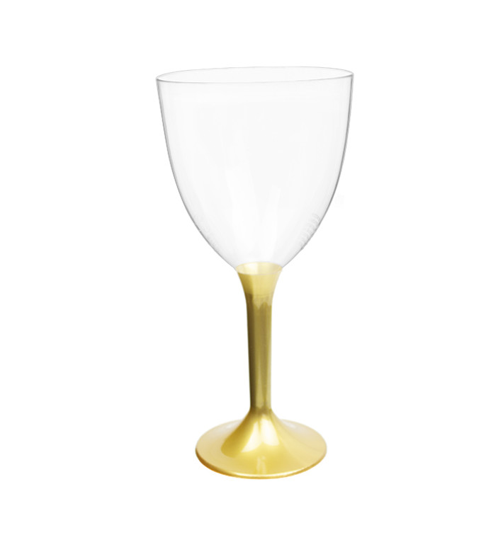 Glas aus Plastik für Wein goldener Fuß 300ml 2T (20 Stück) Glas aus Plastik für Wein goldener Fuß 300ml 2T (20 Stück)