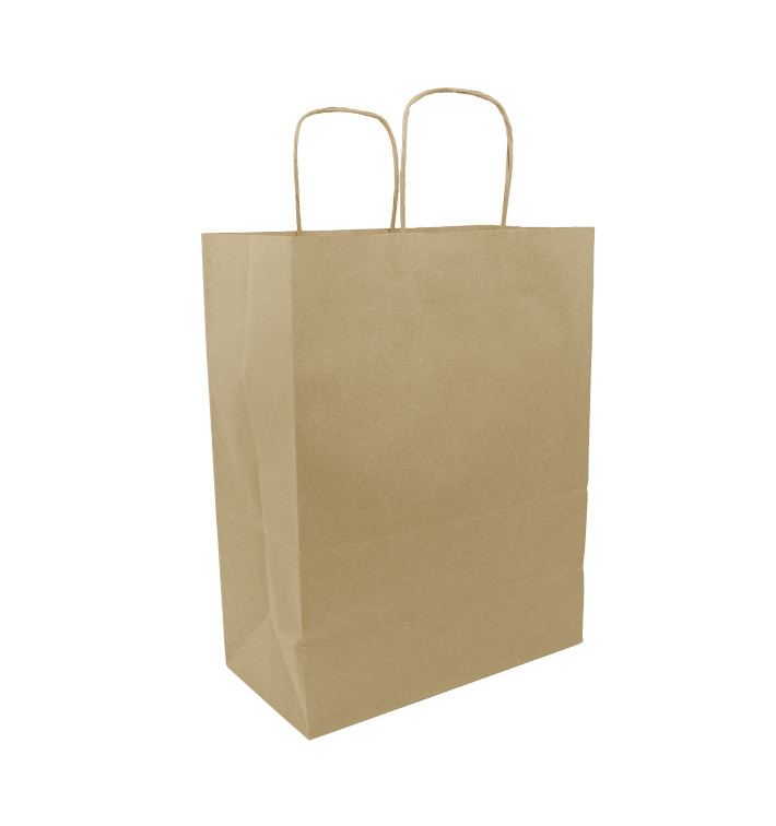 Papiertüten Kraft braun mit Henkeln 100g/m² 25+13x33cm (200 Stück) Papiertüten Kraft braun mit Henkeln 100g/m² 25+13x33cm (200 Stück)