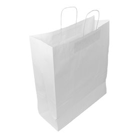 Papiertüten Kraft weiß mit Henkeln 100g/m² 44+15x46cm (25 Stück)
