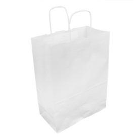 Papiertüten Kraft weiß mit Henkeln 100g/m² 25+13x33cm (200 Stück)