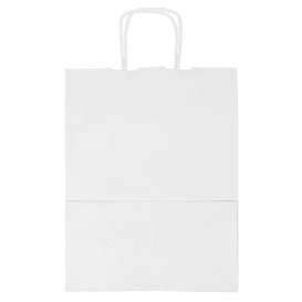 Papiertüten Kraft weiß mit Henkeln 100g/m² 25+13x33cm (200 Stück)