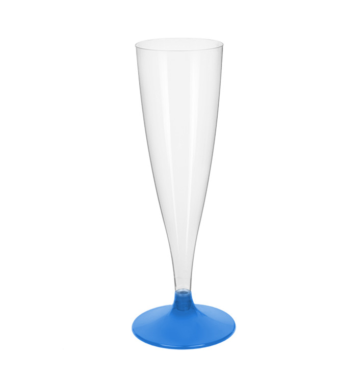 Sektflöte Plastik mit blauem transp. Fuß 140ml 2T (400 Stück) Sektflöte Plastik mit blauem transp. Fuß 140ml 2T (400 Stück)