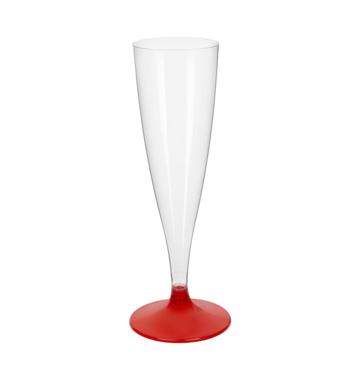 Sektflöte Plastik mit rotem transp. Fuß 140ml 2T (20 Stück) Sektflöte Plastik mit rotem transp. Fuß 140ml 2T (20 Stück)