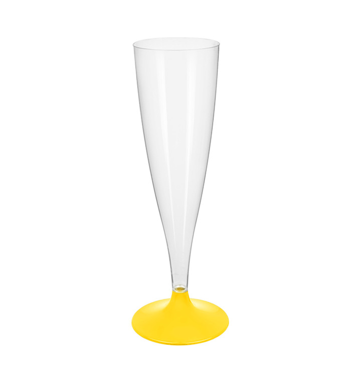 Sektflöte Plastik mit gelbem Fuß 140ml 2T (400 Stück) Sektflöte Plastik mit gelbem Fuß 140ml 2T (400 Stück)