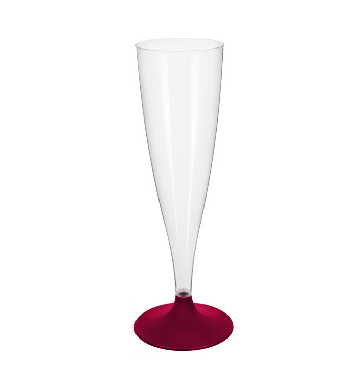 Sektflöte Plastik mit bordeauxfarbenem Fuß 140ml 2T (20 Stück) Sektflöte Plastik mit bordeauxfarbenem Fuß 140ml 2T (20 Stück)
