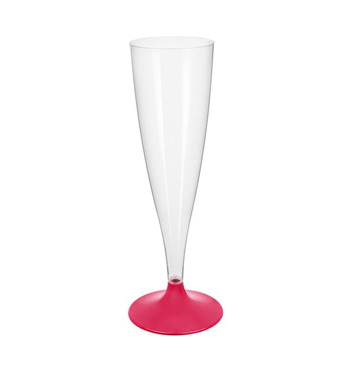 Sektflöte Plastik mit fuchsiafarbenem Fuß 140ml 2T (20 Stück) Sektflöte Plastik mit fuchsiafarbenem Fuß 140ml 2T (20 Stück)