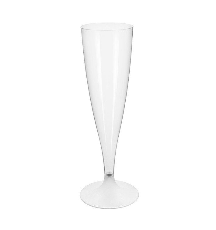 Sektflöte Plastik mit weißem Fuß 140mL 2T (400 Stück) Sektflöte Plastik mit weißem Fuß 140mL 2T (400 Stück)
