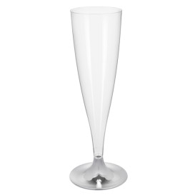 Sektflöte Plastik mit silbernem Chrom Fuß 140ml 2T (20 Stück)