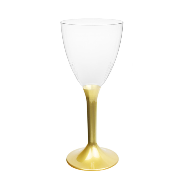 Glas aus Plastik für Wein goldener Fuß 180ml 2T (20 Stück) Glas aus Plastik für Wein goldener Fuß 180ml 2T (20 Stück)