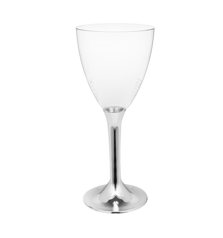 Glas aus Plastik für Wein Silber Chrom Fuß 180ml 2T (200 Stück) Glas aus Plastik für Wein Silber Chrom Fuß 180ml 2T (200 Stück)