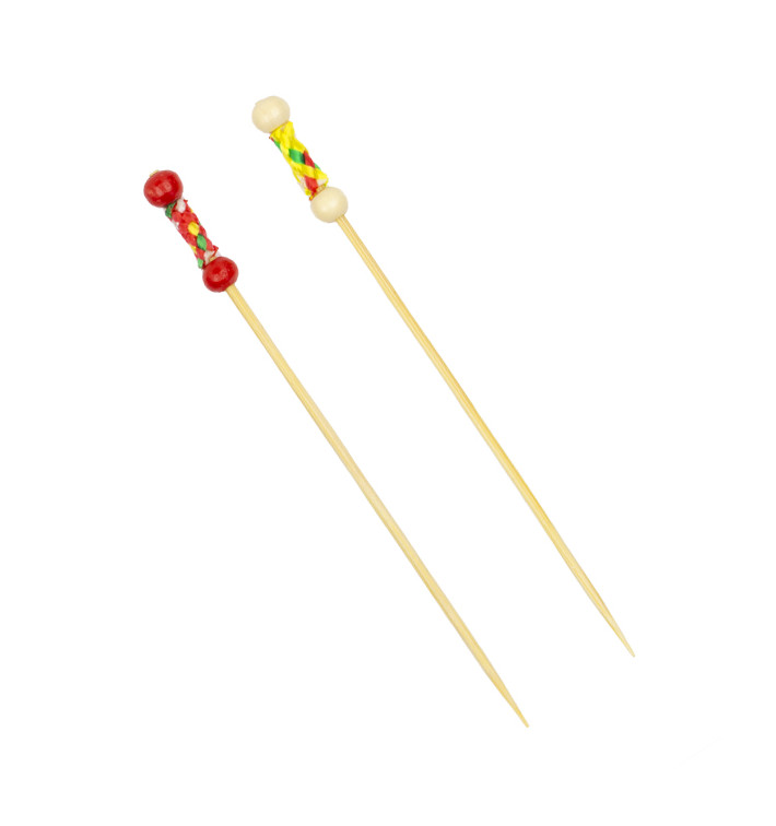 Bambusspieße Verziert Gelb 120mm (1.200 Stück) Bambusspieße Verziert Gelb 120mm (1.200 Stück)