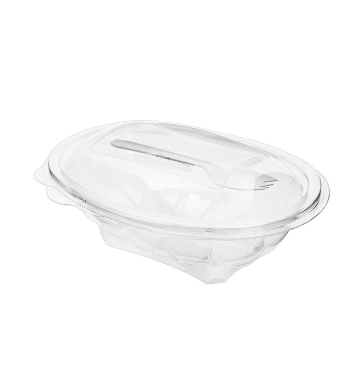Salatschale mit Klappdeckel und Gabel APET 500ml 190x140x76mm (100 Stück) Salatschale mit Klappdeckel und Gabel APET 500ml 190x140x76mm (100 Stück)