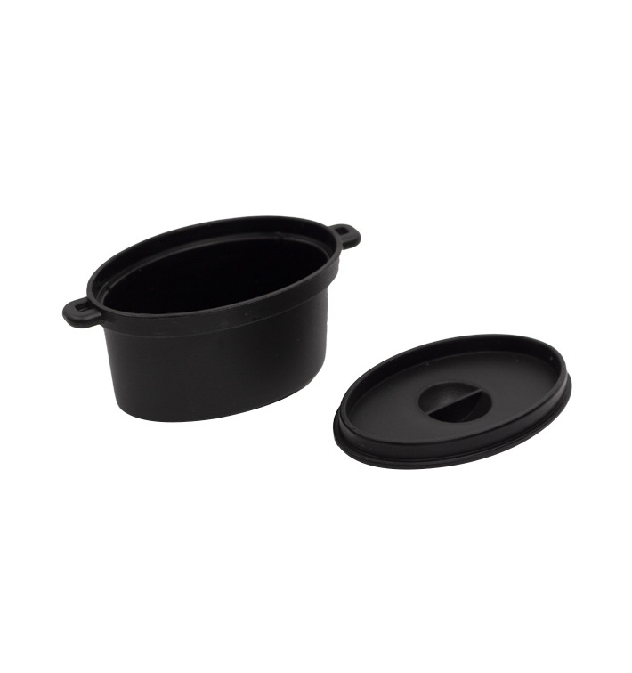 Degustationskasserolle Schwarz mit Deckel 7,5x6,5cm 60ml (10 Stück) Degustationskasserolle Schwarz mit Deckel 7,5x6,5cm 60ml (10 Stück)