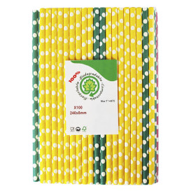 Trinkhalme aus Papier Sortiert Eigestränk Ø8mm 24cm (100 Stück)