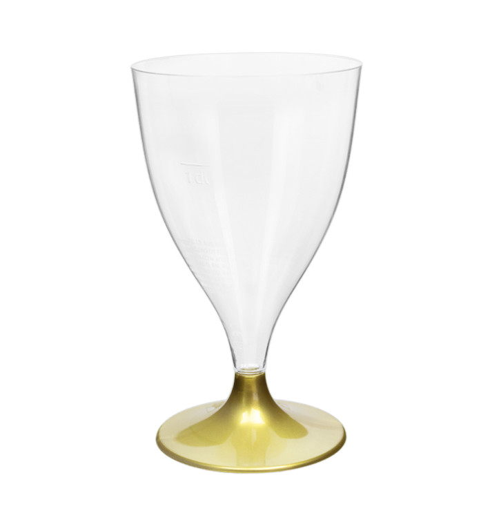Glas aus Plastik für Wein Goldener Fuß 200ml 2T (20 Stück) Glas aus Plastik für Wein Goldener Fuß 200ml 2T (20 Stück)