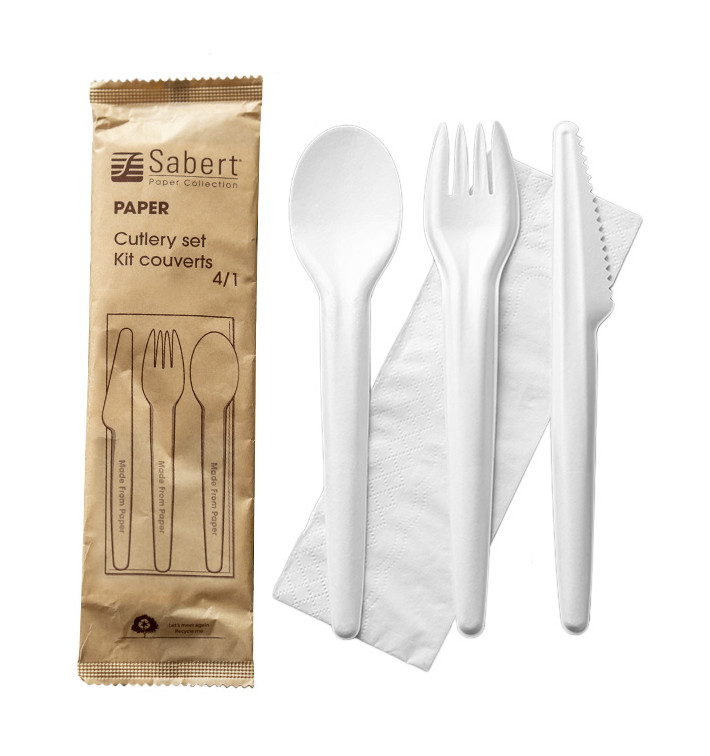 Besteckset aus Kraftpapier Messer, Gabel, Löffel und Servietten (50 Stück) Besteckset aus Kraftpapier Messer, Gabel, Löffel und Servietten (50 Stück)
