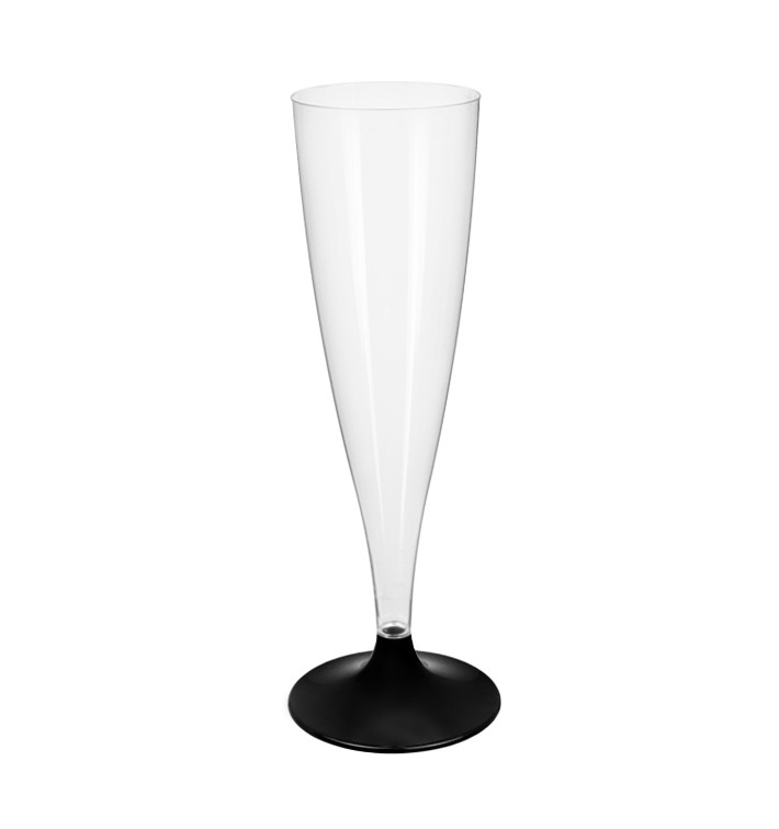 Mehrweg Sektglas aus PS Fuß Schwarz 140ml 2-teilig (400 Stück) Mehrweg Sektglas aus PS Fuß Schwarz 140ml 2-teilig (400 Stück)