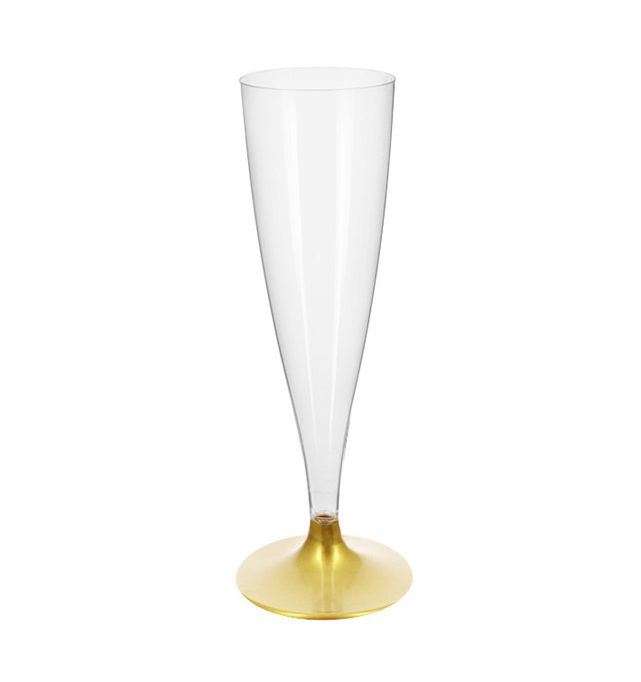 Mehrweg Sektglas aus PS Fuß Gold 140ml 2-teilig (20 Stück) Mehrweg Sektglas aus PS Fuß Gold 140ml 2-teilig (20 Stück)