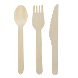 Holzbesteck Gabel, Messer und Löffel (50 Stück)