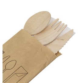 Holzgabel, Messer, Löffel und Servietten-Set 20,5cm (25 Stück)